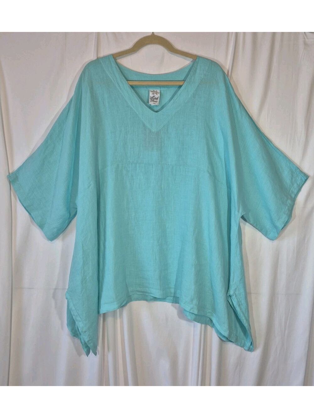 Match Point Linen Aqua Tunic Top NWT 1X